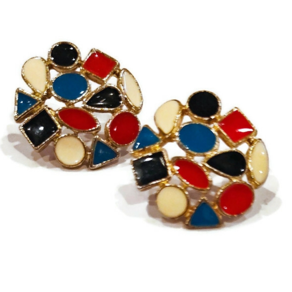 Mod Enamel Pierced Earrings